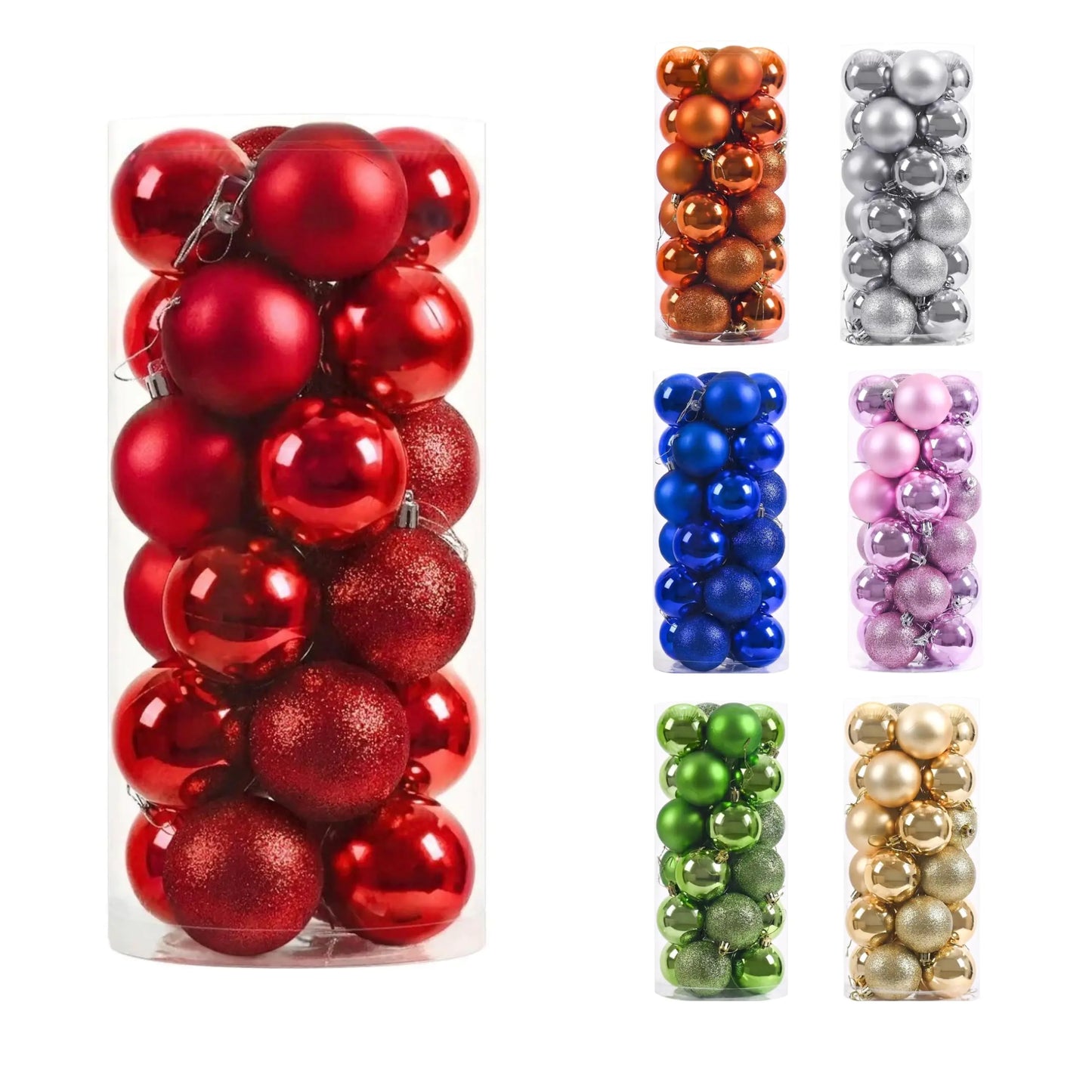 Paramexview® 24 Pcs Christmas Balls Set 40mm/1.57" inch Christmas Tree Hanging Shatterproof Ornaments Decoration Pre-Hooked Hanging Balls Seasonal Christmas Home Decoration for Trees (Red)
