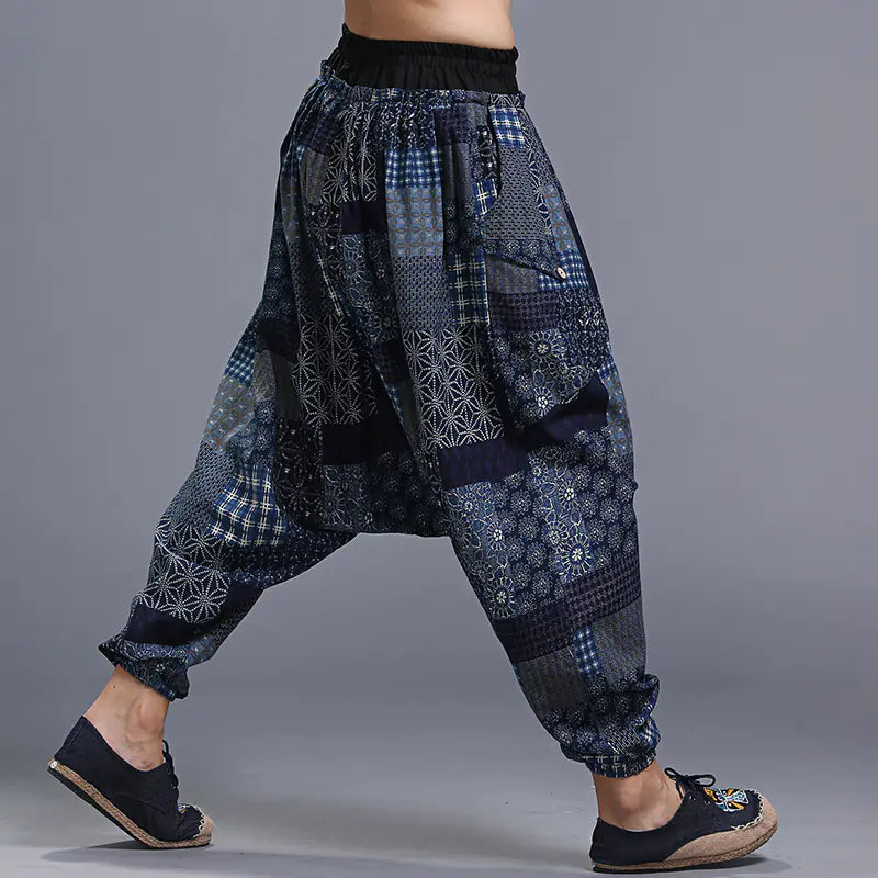 Men's Soft Printed Crotch Pants - Yonago Flower Design